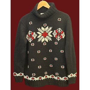 Vintage Jones New York Snowflake Wool Mohair Fair Isle Turtleneck Sweater 90s
